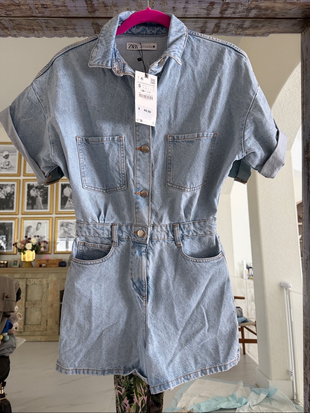 ZARA Light Denim Blue Kids Short-Sleeve One-Piece Romper